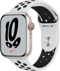 Умные часы Apple Watch Nike Series 7 GPS + Cellular, 45mm Starlight Aluminium Case with Pure Platinum/Black Nike Sport Band - Regular, бежевый цв.
