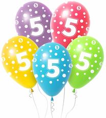Balionų rinkinys ovalūs/skaičius GoDan Smart Nr. 5, įvairių spalvų, 5 vnt.