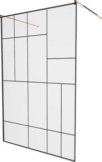 Dušas siena Mexen Kioto Walk-In, 100 cm x 200 cm, melns krās./zeltrozā krās./rūdītais