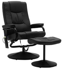 Masažinė kėdė VLX Faux Leather With Footstool, juoda sp., 75 cm x 66.5 cm x 99 cm