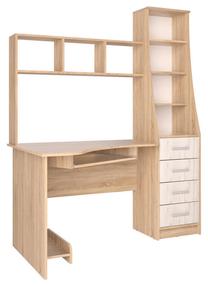 Kirjutuslaud ja riiul OEM SK004 82805073, 145 cm x 90 cm, 182 cm, hele pruun v.