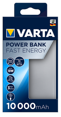 Lādētājs-akumulators (Power bank) Varta Fast Energy, 10000 mAh, sudraba krās.