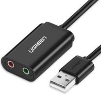 Товар с повреждённой упаковкой. Адаптер Ugreen 30724 USB 2.0, 3.5 mm, 0.15 м, черный цв.