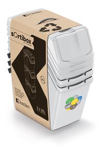 Atkritumu šķirošanas sistēma Prosperplast Sortibox, 3 x 25 l, pelēka krās.