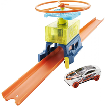 Automobilių trasa su dronų pakėlimo platforma Mattel Hot Wheels Track Builder Drone Lift-Off Pack GLC87/HDX76, mėlyna sp./geltona sp./oranžinė sp.