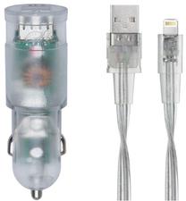Automobilinis įkroviklis Rivacase VA4225 TD2, USB/Cigarette Lighter Socket/Apple Lightning, 120 cm, skaidri sp., 17 W