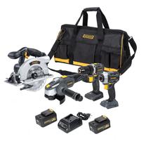 Akumuliatorinių įrankių rinkinys su akumuliatoriumi Grunder CD-B0A18+CS-L1118+CW-B1218E+AG-B0118E, 18 V, 4 Ah