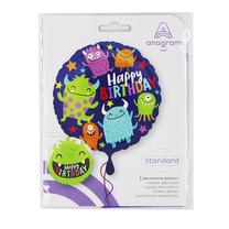 Фольгированный шар круглый Anagram Happy Little Monster, синий цв.
