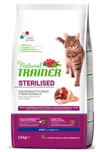 Sausas kačių maistas Natural Trainer Sterilised Dry-cured Ham, kumpis, 1.5 kg