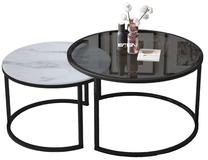Kavos staliukų komplektas Kalune Design Bora, balta sp./marmuro sp./pilka sp., 57 - 75 cm x 57 cm x 40 - 45 cm, 2 vnt.