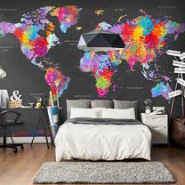 Fototapete Artgeist World Map - Coloured Continents With Names In English On A Grey Background, 175 cm x 250 cm