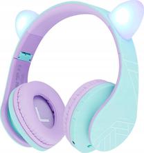 Belaidės ausinės vaikams PowerLocus Cat Ears P2, mėlyna sp./violetinė sp.