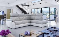 Kampinė sofa Loreto Berlin 01, Soft 17, balta sp./pilka sp., dešininė, 210 x 260 cm x 102 cm