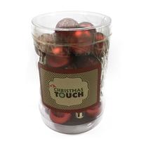 Ziemassvētku eglīšu rotaļlietu komplekts Christmas Touch, sarkana krās., 2.5 cm, plastmasa, 24 gab.