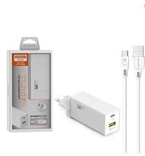 Telefono įkroviklis Somostel SMS-A80, USB Type C/USB, 15 cm, balta sp., 36 W