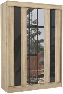 Spinta ADRK Keita, juoda sp./sonoma ąžuolo sp., 150 cm x 61 cm x 215 cm, su veidrodžiu