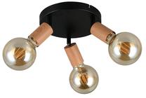 Šviestuvas lubų Reality Lamego R86683335, E27, 3 x 10 W, medienos sp. / juoda sp.