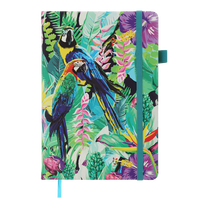 Piezīmju grāmatiņa Zibi Exotic Parrots, rūtiņu, A5, zaļa krās./daudzkrāsaina