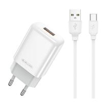Ceļojumu lādētājs Jellico EU01, USB Type C/USB Type A, 100 cm, balta krās., 12 W