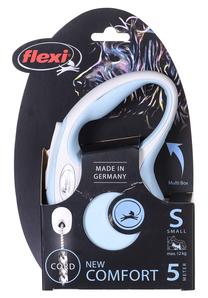 Automatinis pavadėlis Flexi New Comfort Cord, balta sp./žydra sp., S 5m