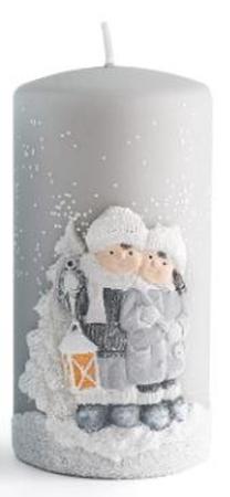 Ziemassvētku svece, cilindriskas Mondex Winter Fantasy BC9015-SW, 290 g, pelēka krās.