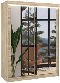 Spinta ADRK Permo LED, sonoma ąžuolo sp., 58 cm x 150 cm x 200 cm, su veidrodžiu