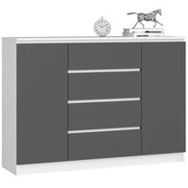 Komoda Akord Furniture Factory K140 2D 4SZ, pilka sp./balta matinė sp., 99 cm x 138.4 cm x 40 cm