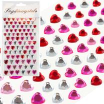 Lipdukai, rinkinys Crystal Hearts, sidabro sp./raudona sp./rožinė sp.