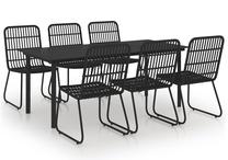 Lauko baldų komplektas VLX Poly Rattan And Glass, juoda sp., 6 vietų