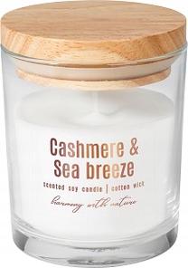 Svece, aromātiskā Bispol Harmony With Nature Cashmere & Sea Breeze, 28 h, 130 g, balta krās.