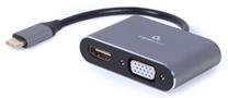 Adapteris Cablexpert USB-C - HDMI+VGA A-USB3C-HDMIVGA-01 USB-C male, HDMI/VGA female, 0.15 m, pilka sp.