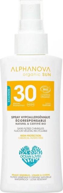 Purškiklis įdegio priežiūrai kūnui/veidui Alphanova Organic Sun SPF30, 90 g
