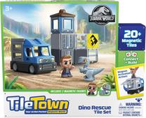 Magnetinis konstruktorius Mattel Jurassic World Tile Town Dino Rescue, 20 vnt., įvairių spalvų
