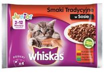 Mitrā kaķu barība Whiskas Junior, jēra gaļa/liellopa gaļa/truša gaļa, 0.100 kg, 4 gab.