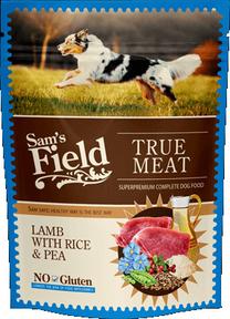 Mitrā barība (konservi) suņiem Sam's Field True Meat Lamb With Rice & Pea, jēra gaļa/rīsi, 0.26 kg