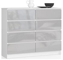 Komoda Akord K120, balta sp./sidabro sp., 99 cm x 40 cm x 120 cm
