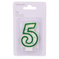 Dzimšanas dienas svece Riethmuller Numeral Candle 5, balta krās./zaļa krās.