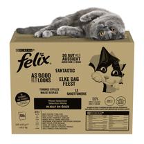 Mitrā kaķu barība Purina Felix Mix, liellopa gaļa/vistas gaļa/tunzivis, 0.085 kg x 120 gab.