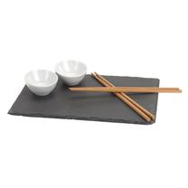 Indų komplektas Sushi 7, balta sp./juoda sp., keramika/akmuo/bambukas