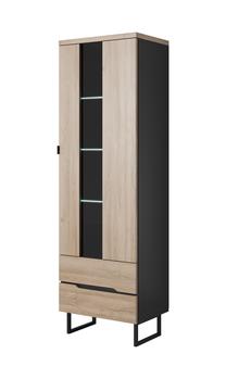 Vitrina Idzczak Meble Luna 01 1D, ąžuolo sp./juoda sp., 60 cm x 40 cm x 191 cm