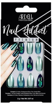 Pielīmējamie nagi Ardell Nail Addict Premium, green glitter chrome krās., 27 gab.