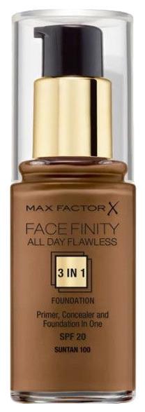 Šķidrā grima bāze Max Factor Face Finity All Day Flawless 3in1, 100 suntan, 30 ml