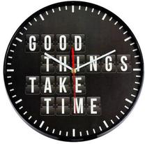 Sienas kvarca pulkstenis Techno Line Wall Clock Good Things Take Time, balta krās./melna krās., 35 cm x 35 cm