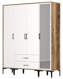 Spinta Kalune Design Kumsal STR, balta sp./riešuto sp., 47.5 cm x 160 cm x 201.4 cm, su veidrodžiu