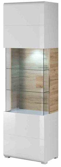 Vitrina Helvetia Toledo WM 05, ąžuolo sp./balta sp., 60.8 cm x 39.3 cm x 203.6 cm