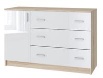 Komoda Tuckano Basic 3S1D, ąžuolo sp./balta sp., 77 cm x 120 cm x 44 cm