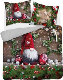 Kalėdinis patalynės užvalkalų komplektas Gnome SJC-193, ruda sp./raudona sp./žalia sp., 70 x 80 cm, 160 x 200 cm