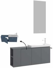 Vonios kambario baldų komplektas Kalune Design Perla 100-549, matinė pilka sp., 22 cm x 110 cm x 45 cm