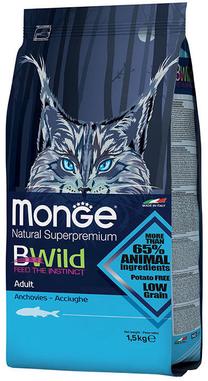 Sausā kaķu barība Monge BWild Adult Anchovies, zivs, 1.5 kg