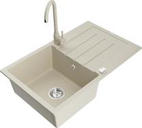Кухонный умывальник с кухонным смесителем Mexen Bruno Beige, гранит, 79 см x 49 см x 20 см, beige